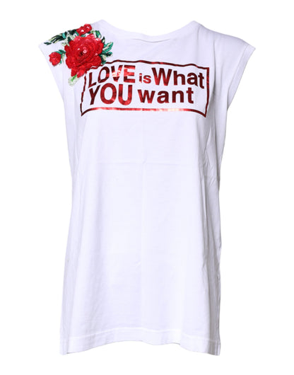 Top sin mangas con estampado gráfico floral blanco de Dolce & Gabbana