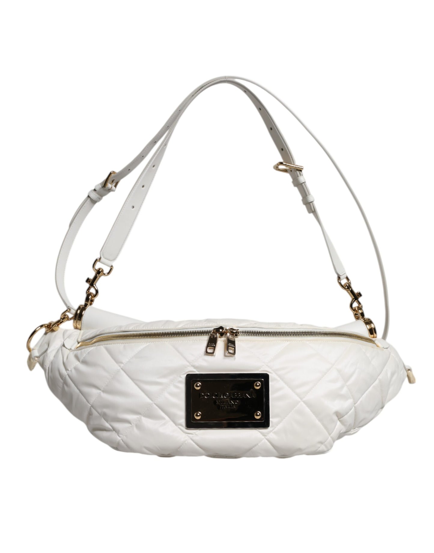 Riñonera de cintura Dolce & Gabbana blanca acolchada con placa del logo