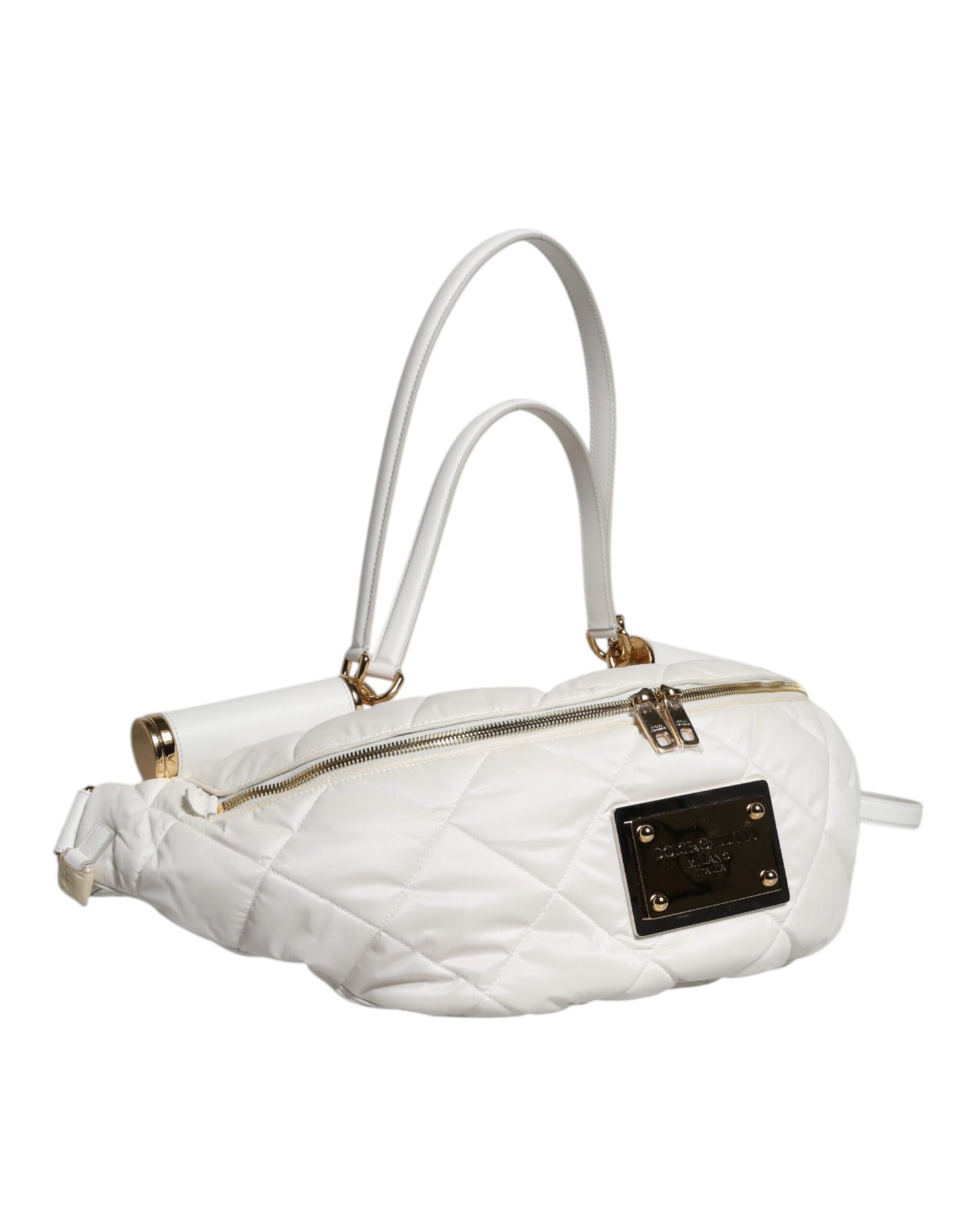 Riñonera de cintura Dolce & Gabbana blanca acolchada con placa del logo