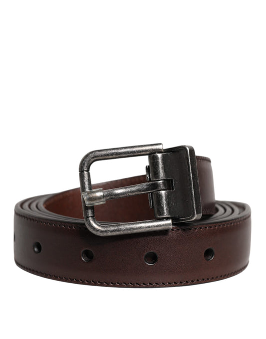 Cinturón Dolce & Gabbana de cuero marrón con hebilla de metal plateado