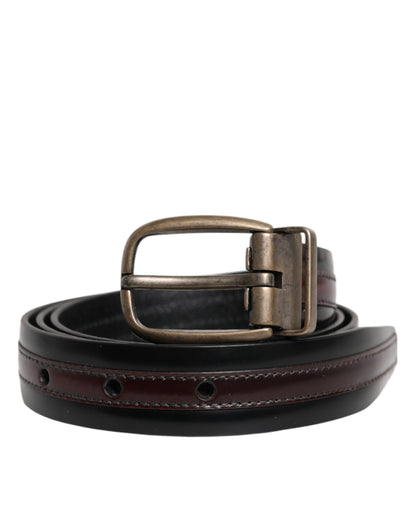 Cinturón Dolce & Gabbana Negro Burdeos Piel de Becerro Hebilla Logo Metálico