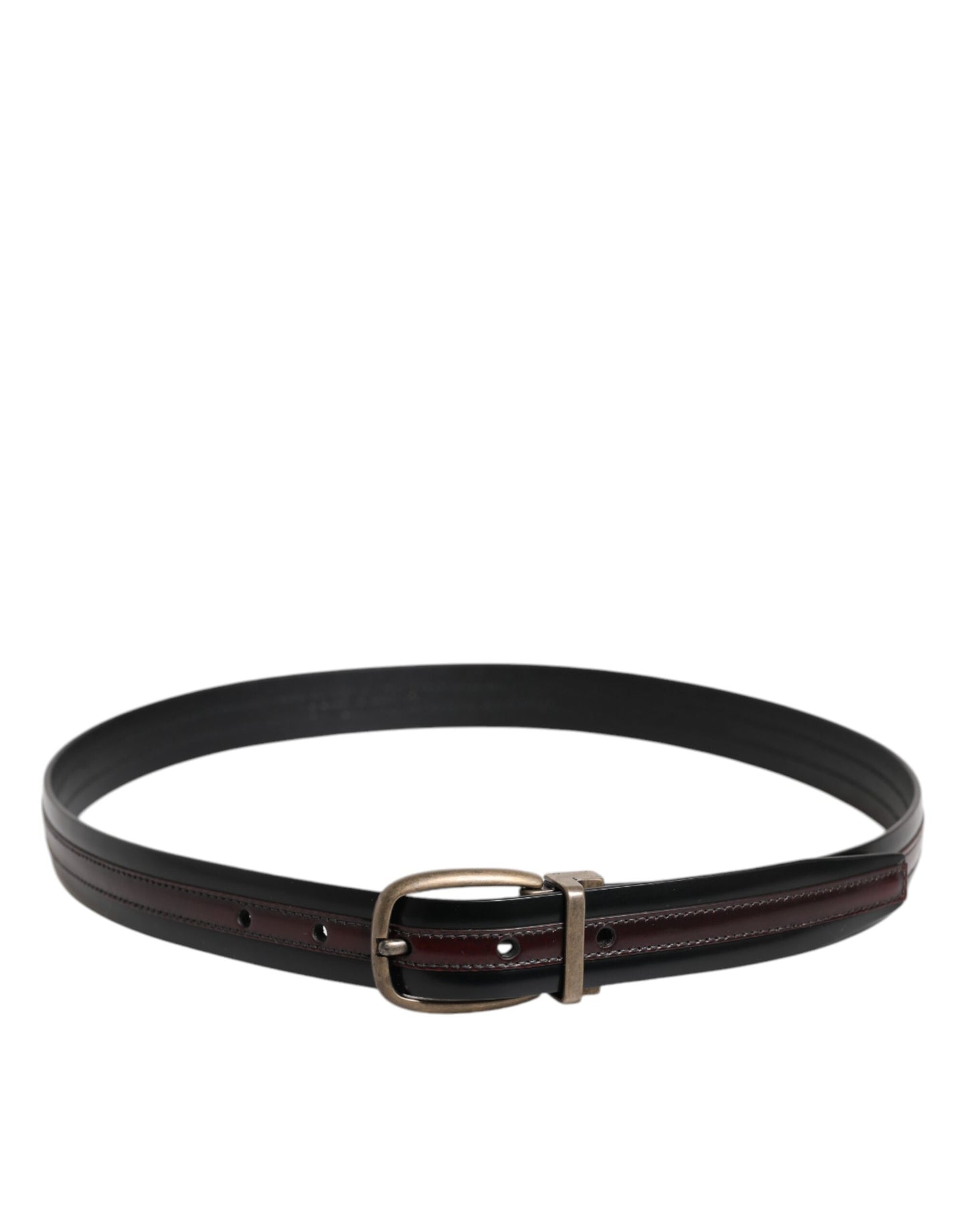 Cinturón Dolce & Gabbana Negro Burdeos Piel de Becerro Hebilla Logo Metálico