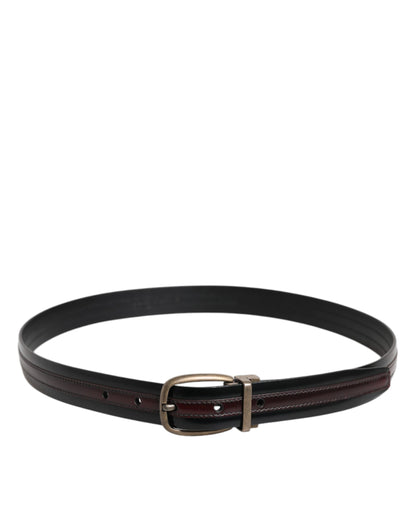 Cinturón Dolce & Gabbana Negro Burdeos Piel de Becerro Hebilla Logo Metálico