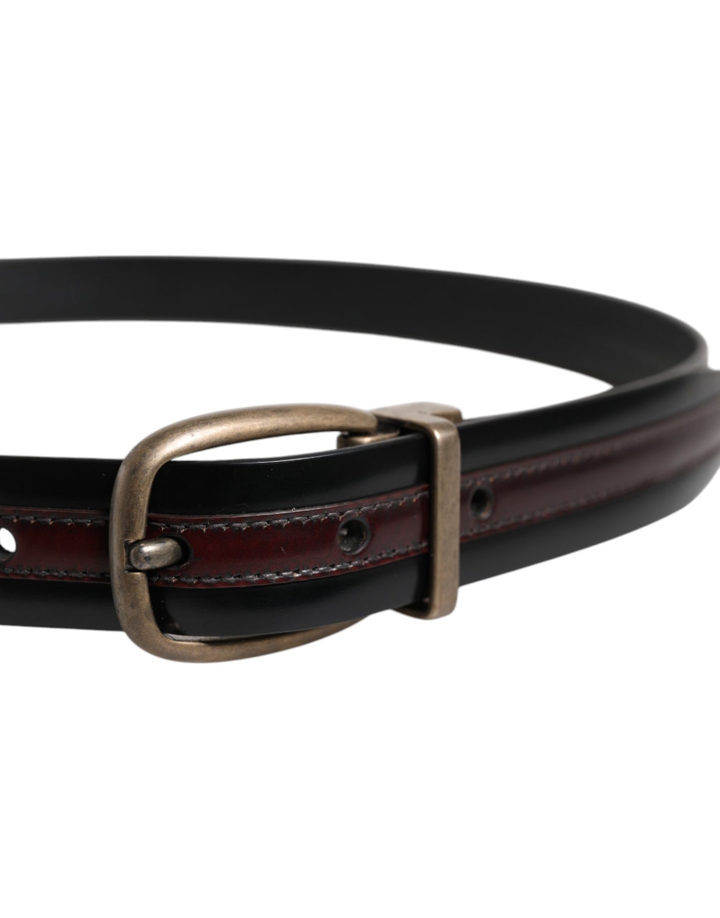 Cinturón Dolce & Gabbana Negro Burdeos Piel de Becerro Hebilla Logo Metálico