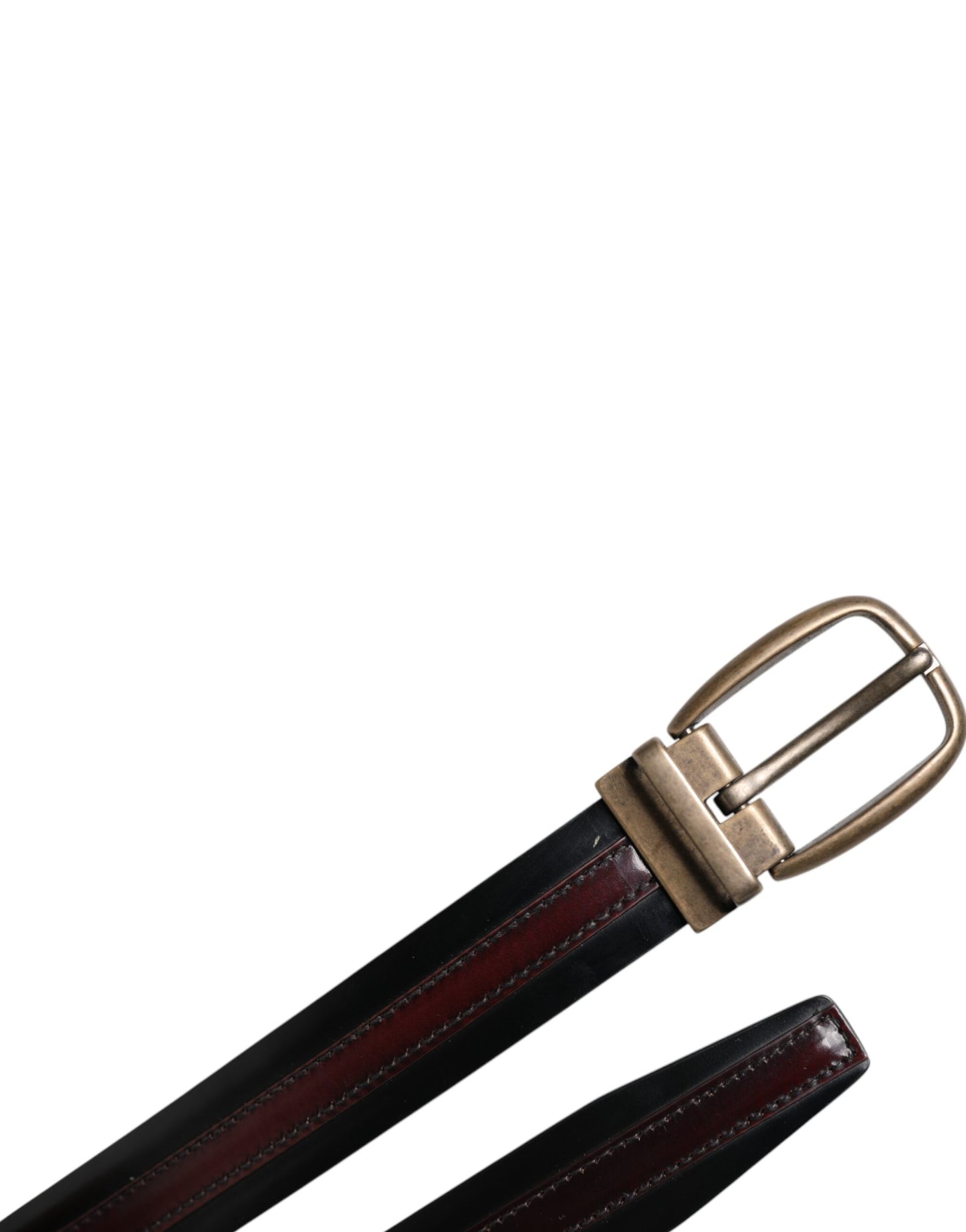 Cinturón Dolce & Gabbana Negro Burdeos Piel de Becerro Hebilla Logo Metálico