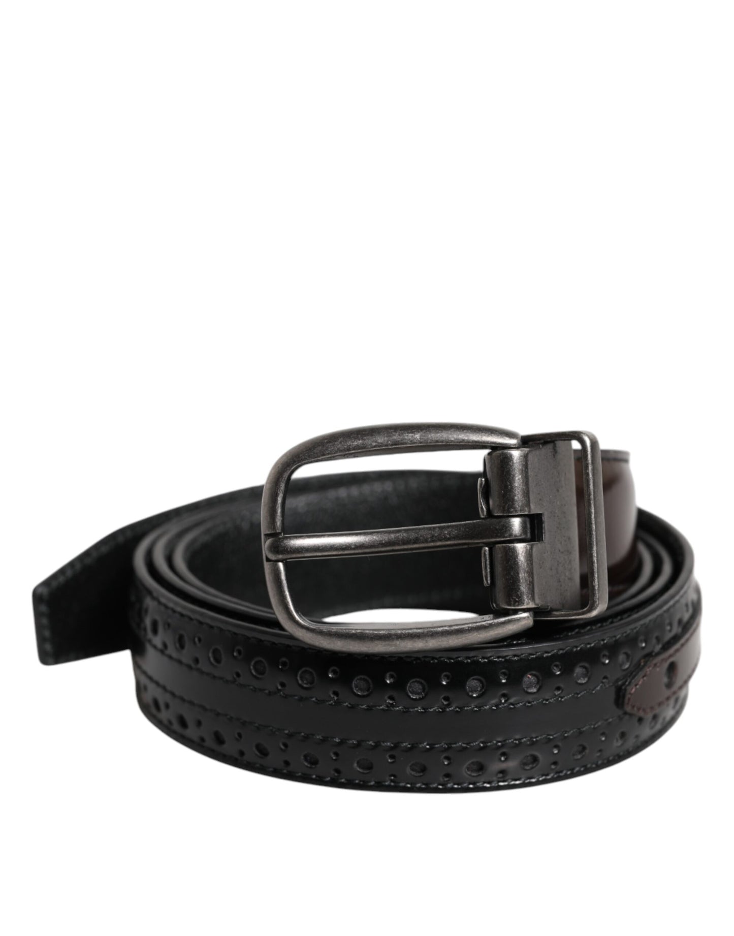 Cinturón clásico de piel negra y marrón con hebilla metálica de Dolce & Gabbana