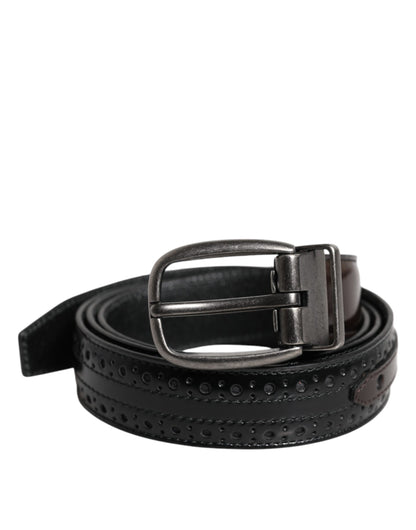 Cinturón clásico de piel negra y marrón con hebilla metálica de Dolce & Gabbana