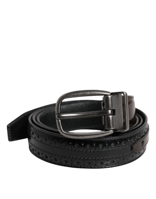 Cinturón clásico de piel negra y marrón con hebilla metálica de Dolce & Gabbana