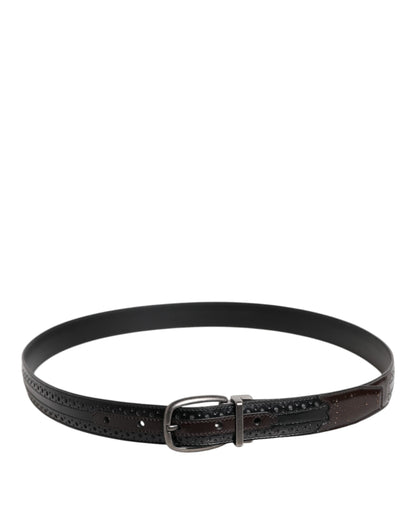 Cinturón clásico de piel negra y marrón con hebilla metálica de Dolce & Gabbana