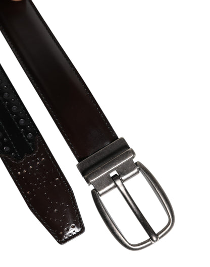 Cinturón clásico de piel negra y marrón con hebilla metálica de Dolce & Gabbana
