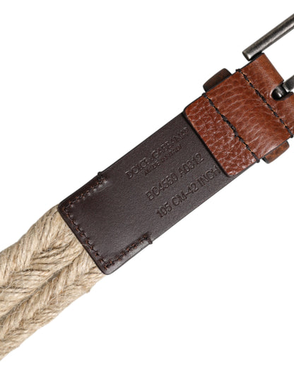 Cinturón Dolce & Gabbana de yute marrón y cuero tejido con hebilla metálica