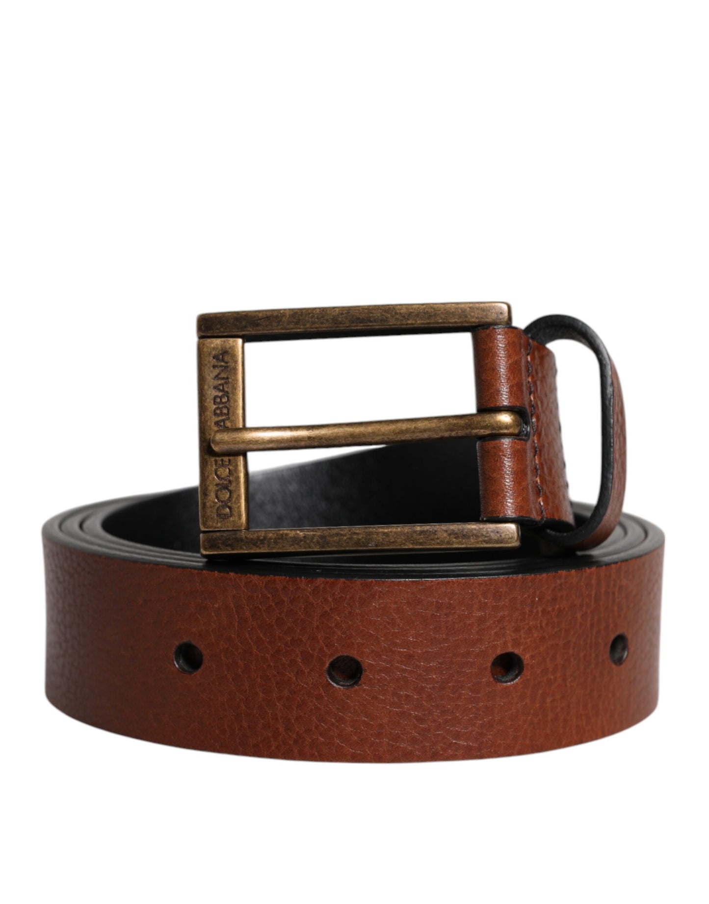 Dolce & Gabbana Cinturón clásico de piel de becerro marrón con hebilla de metal