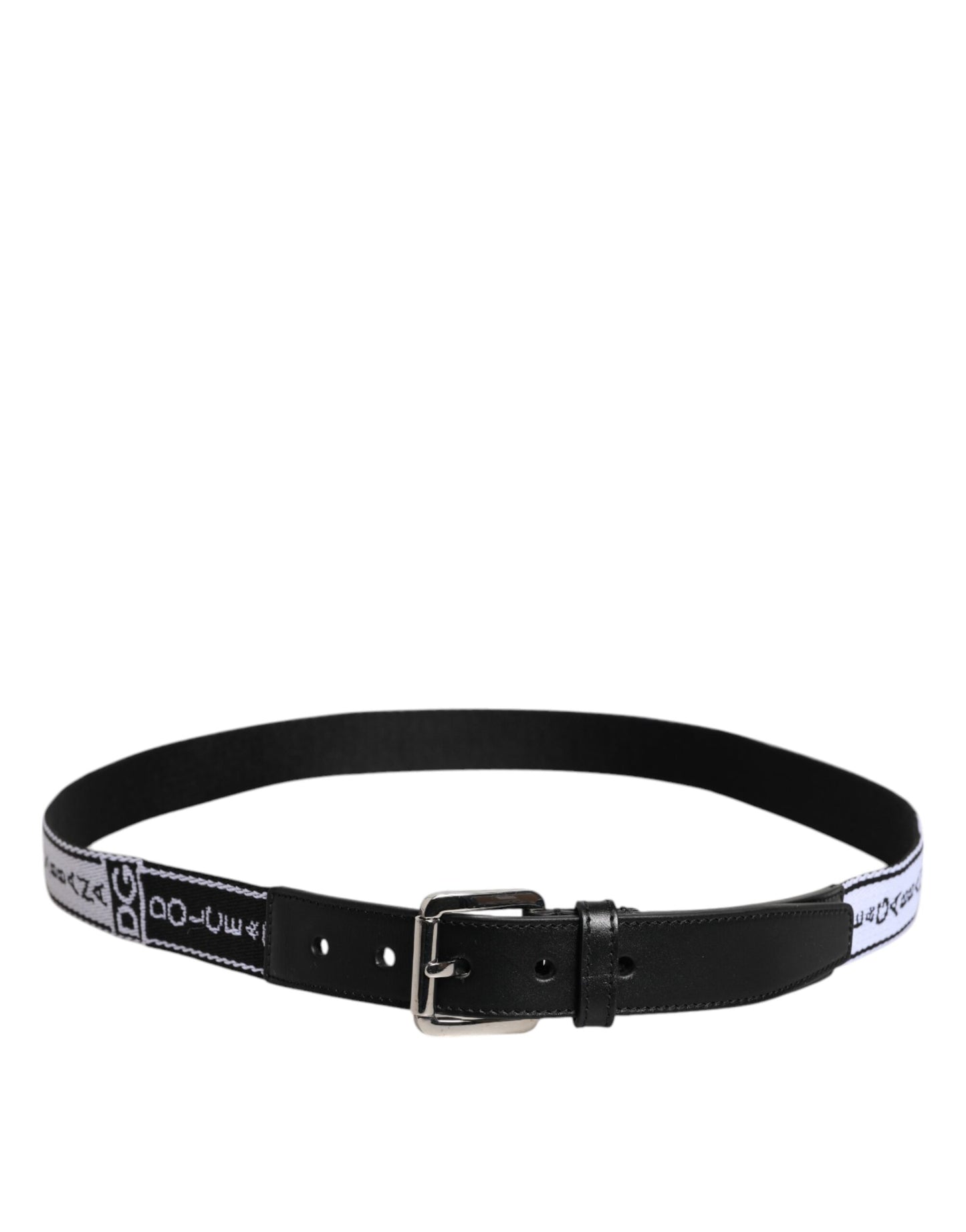 Cinturón con hebilla de logotipo metálico estampado en blanco y negro de Dolce & Gabbana