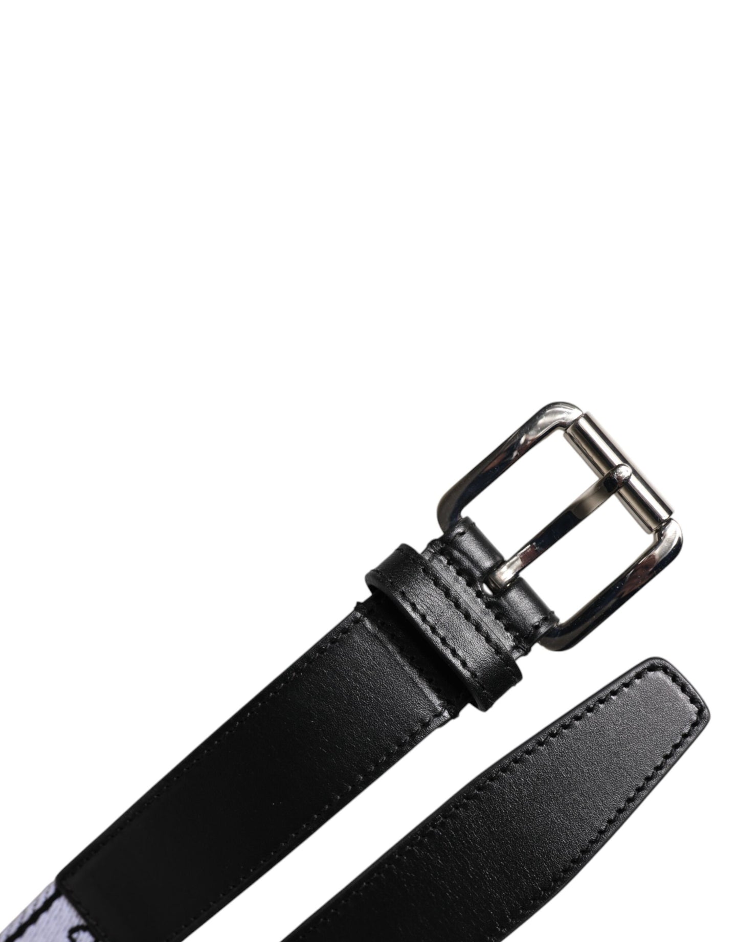 Cinturón con hebilla de logotipo metálico estampado en blanco y negro de Dolce & Gabbana