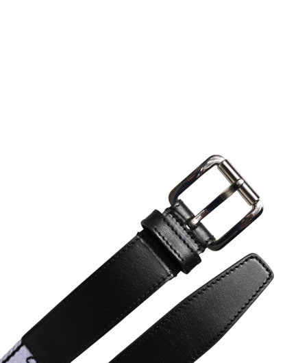Cinturón con hebilla de logotipo metálico estampado en blanco y negro de Dolce & Gabbana
