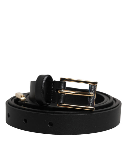 Cinturón Dolce & Gabbana de Piel de Becerro Negra con Hebilla Clásica de Logo Metálico