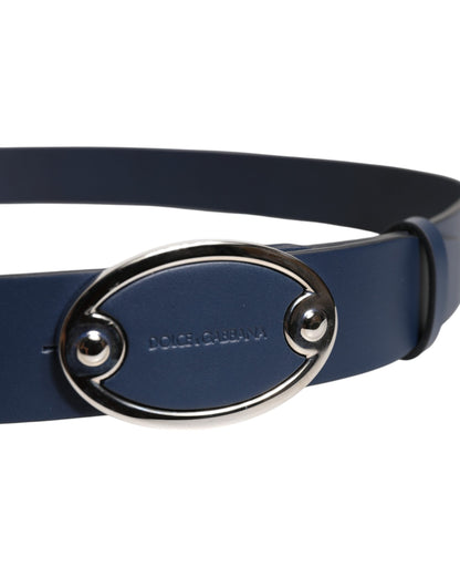 Cinturón Dolce & Gabbana de Cuero Azul con Hebilla de Metal Clásico con Logotipo