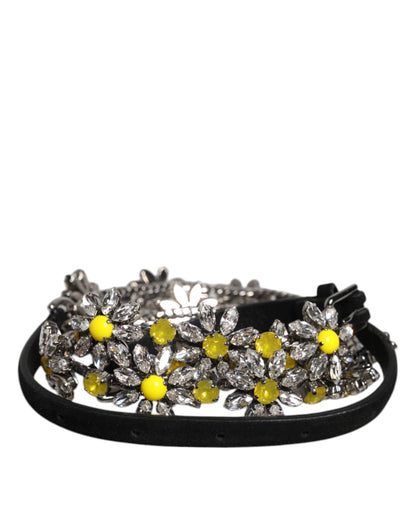 Cinturón Dolce & Gabbana de cuero negro con margaritas y cristales