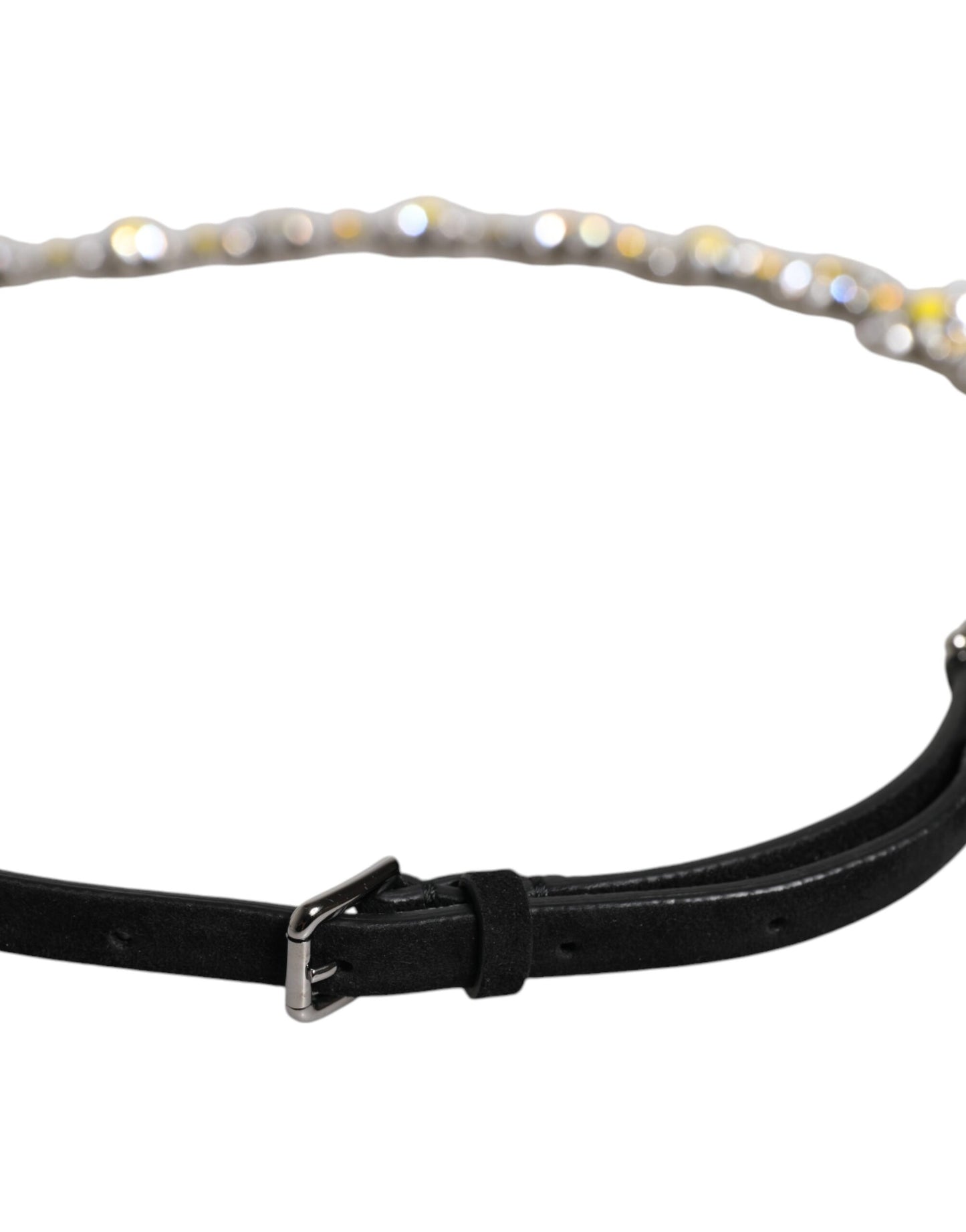Cinturón Dolce & Gabbana de cuero negro con margaritas y cristales