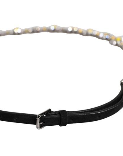 Cinturón Dolce & Gabbana de cuero negro con margaritas y cristales