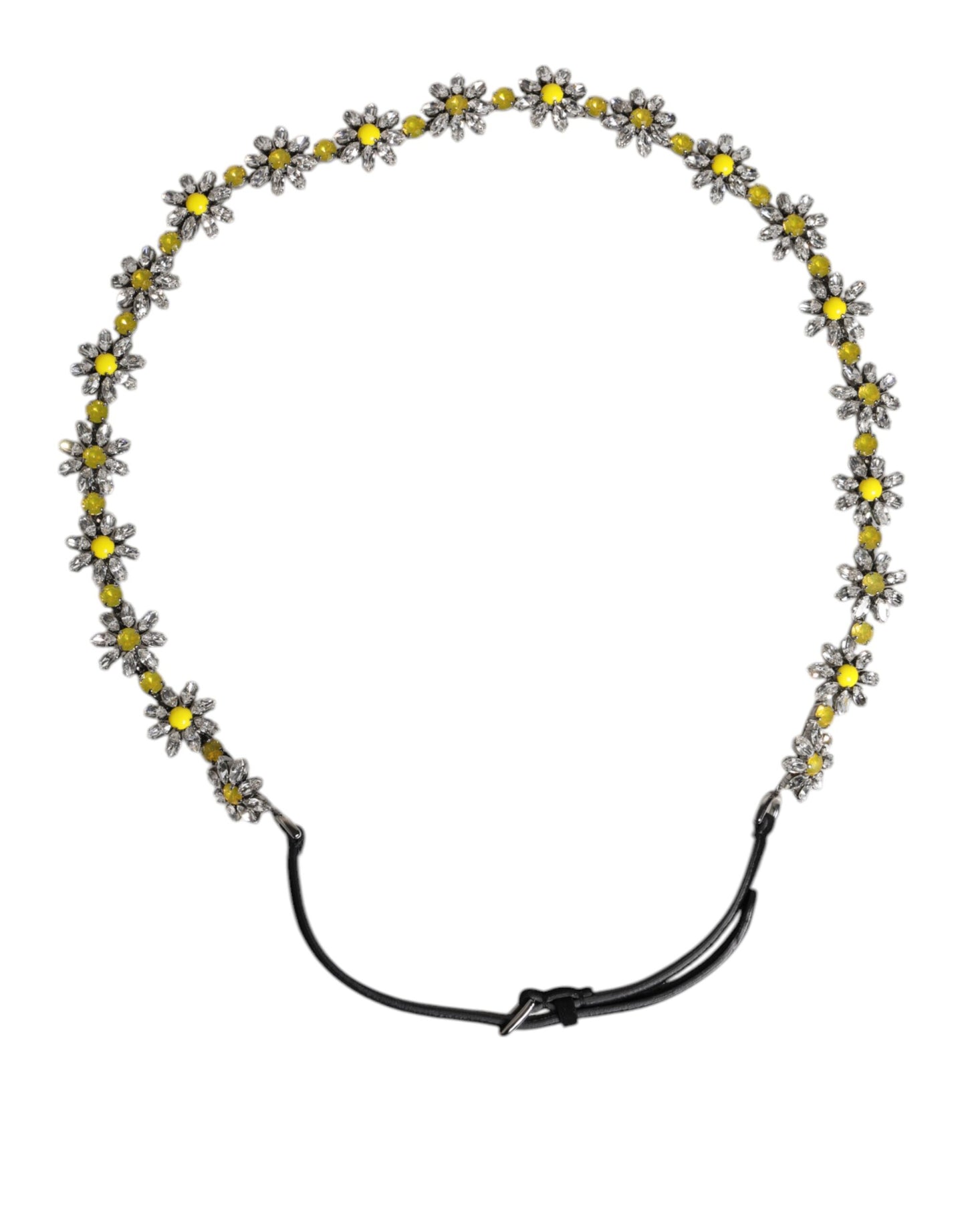 Cinturón Dolce & Gabbana de cuero negro con margaritas y cristales