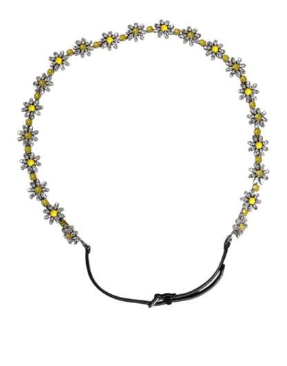 Cinturón Dolce & Gabbana de cuero negro con margaritas y cristales