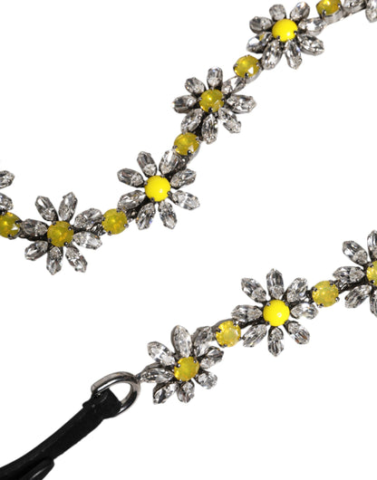 Cinturón Dolce & Gabbana de cuero negro con margaritas y cristales
