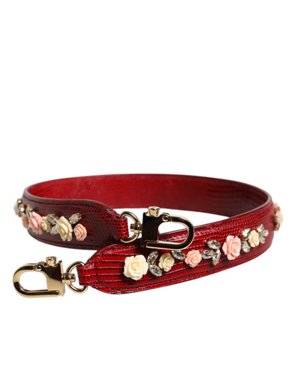 Dolce & Gabbana Bolso de Hombro de Piel Roja con Adornos Florales