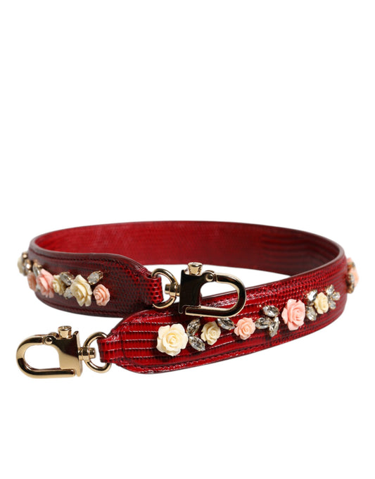 Dolce & Gabbana Bolso de Hombro de Piel Roja con Adornos Florales