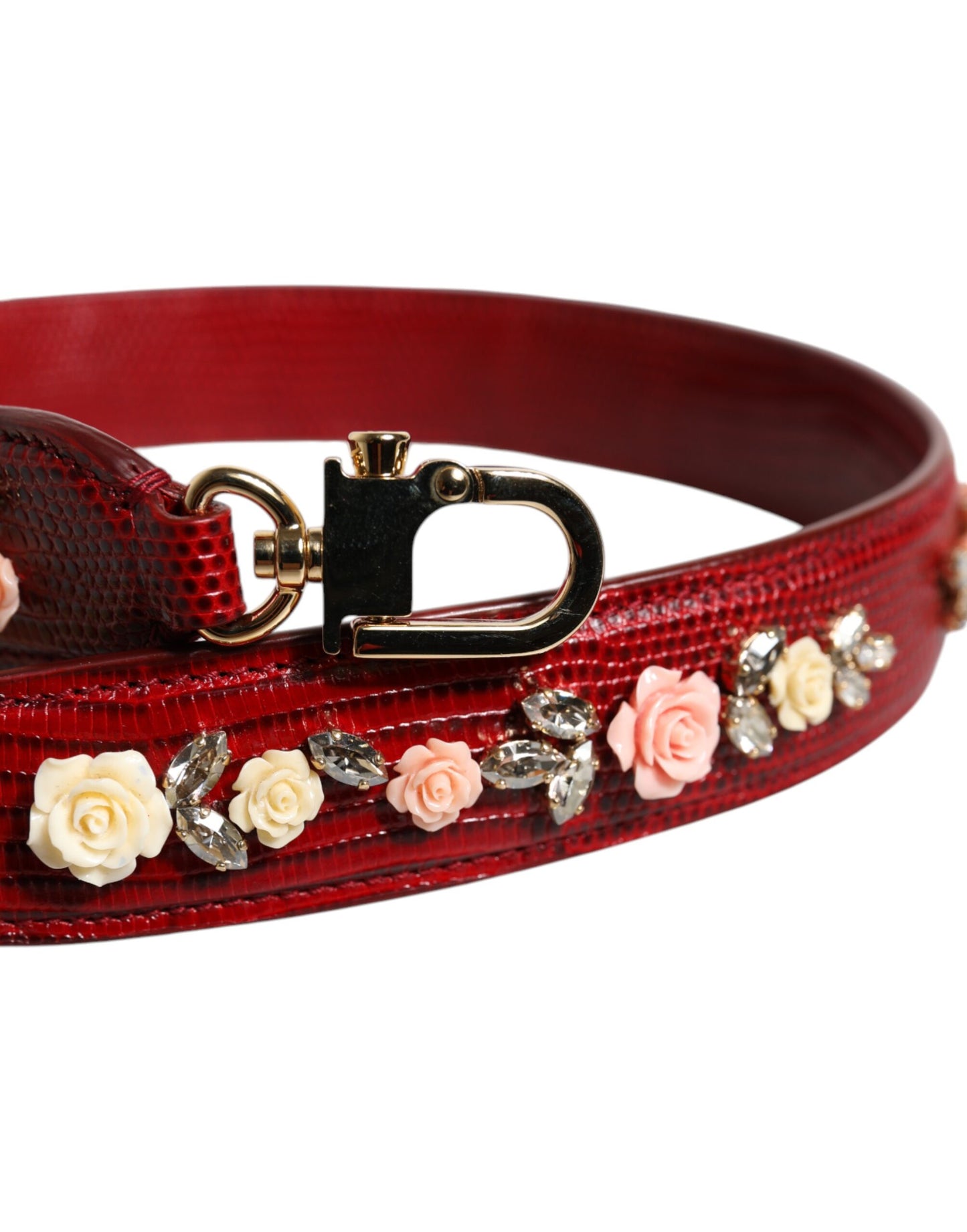 Dolce & Gabbana Bolso de Hombro de Piel Roja con Adornos Florales