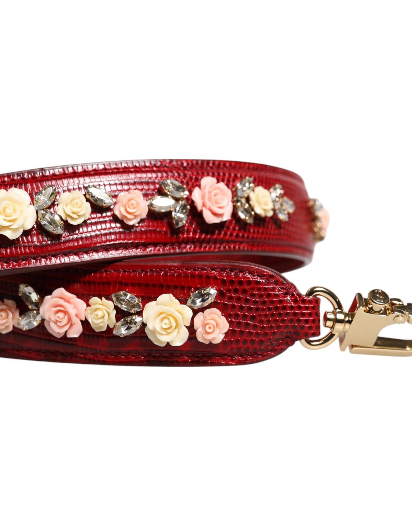 Dolce & Gabbana Bolso de Hombro de Piel Roja con Adornos Florales