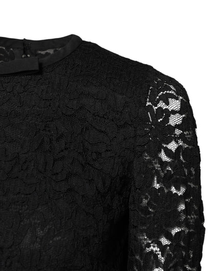 Top Dolce & Gabbana de encaje negro con cuello redondo y manga larga para PERSONAL