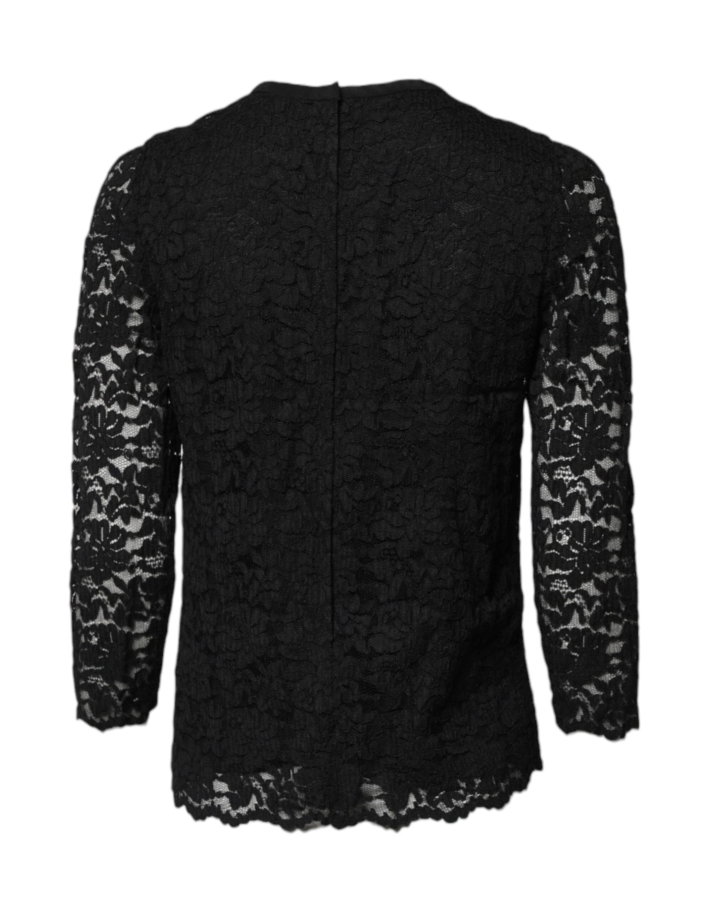 Top Dolce & Gabbana de encaje negro con cuello redondo y manga larga para PERSONAL