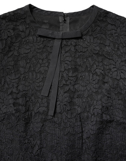 Top Dolce & Gabbana de encaje negro con cuello redondo y manga larga para PERSONAL
