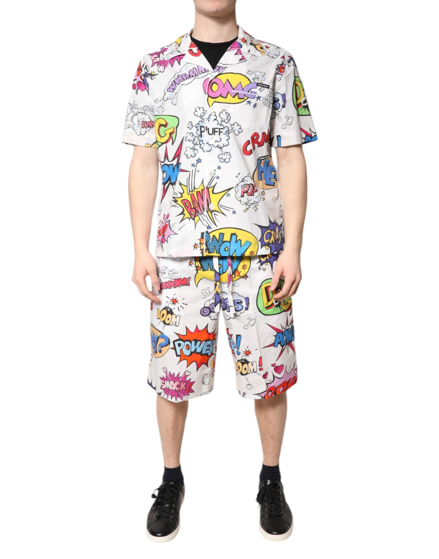 Dolce & Gabbana Conjunto de pijama y ropa de dormir de algodón blanco con estampado de dibujos animados para hombre