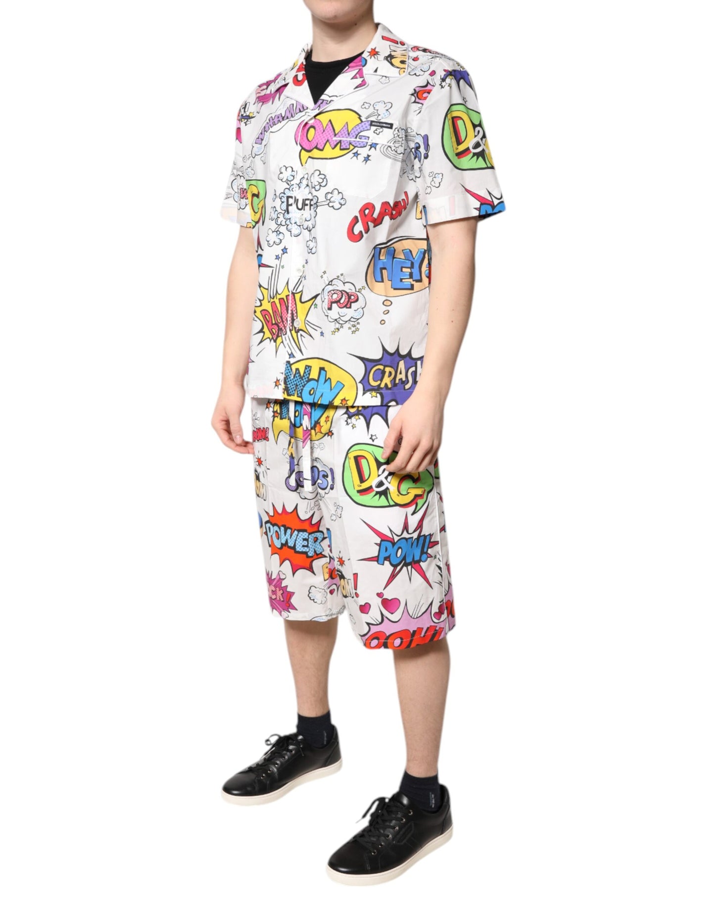 Dolce & Gabbana Conjunto de pijama y ropa de dormir de algodón blanco con estampado de dibujos animados para hombre