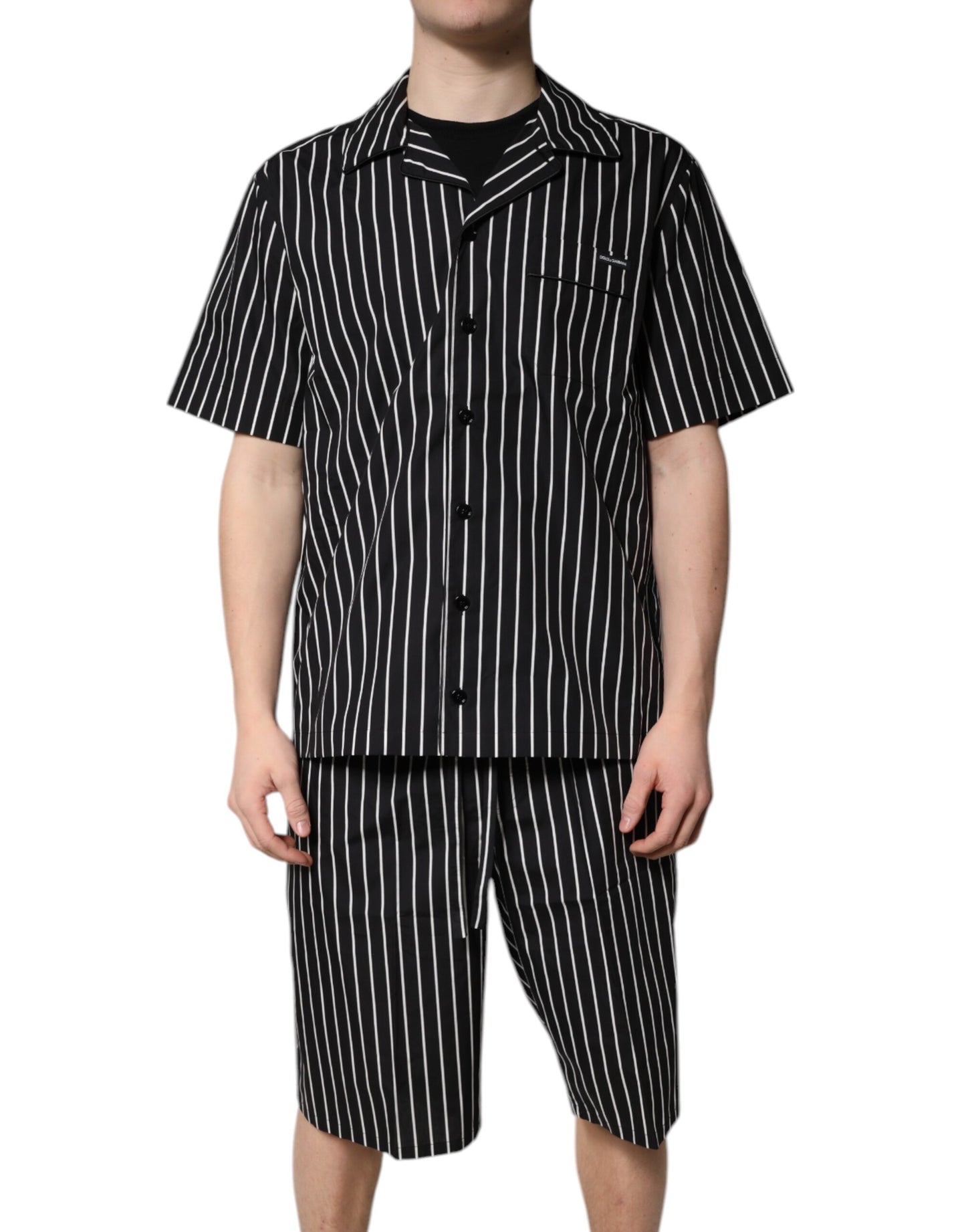 Conjunto de pijama de algodón a rayas blancas y negras para hombre Dolce & Gabbana, ropa de dormir