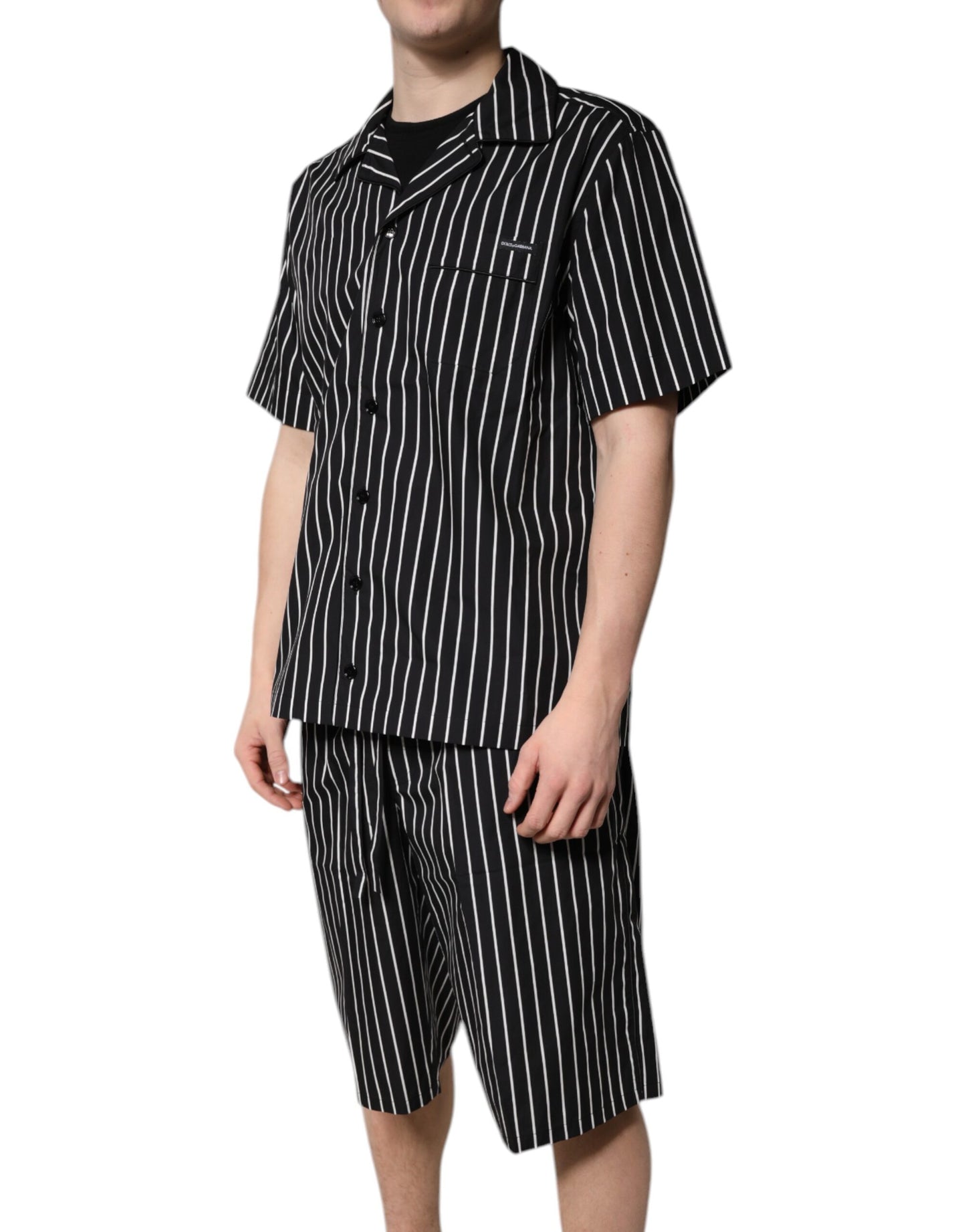 Conjunto de pijama de algodón a rayas blancas y negras para hombre Dolce & Gabbana, ropa de dormir