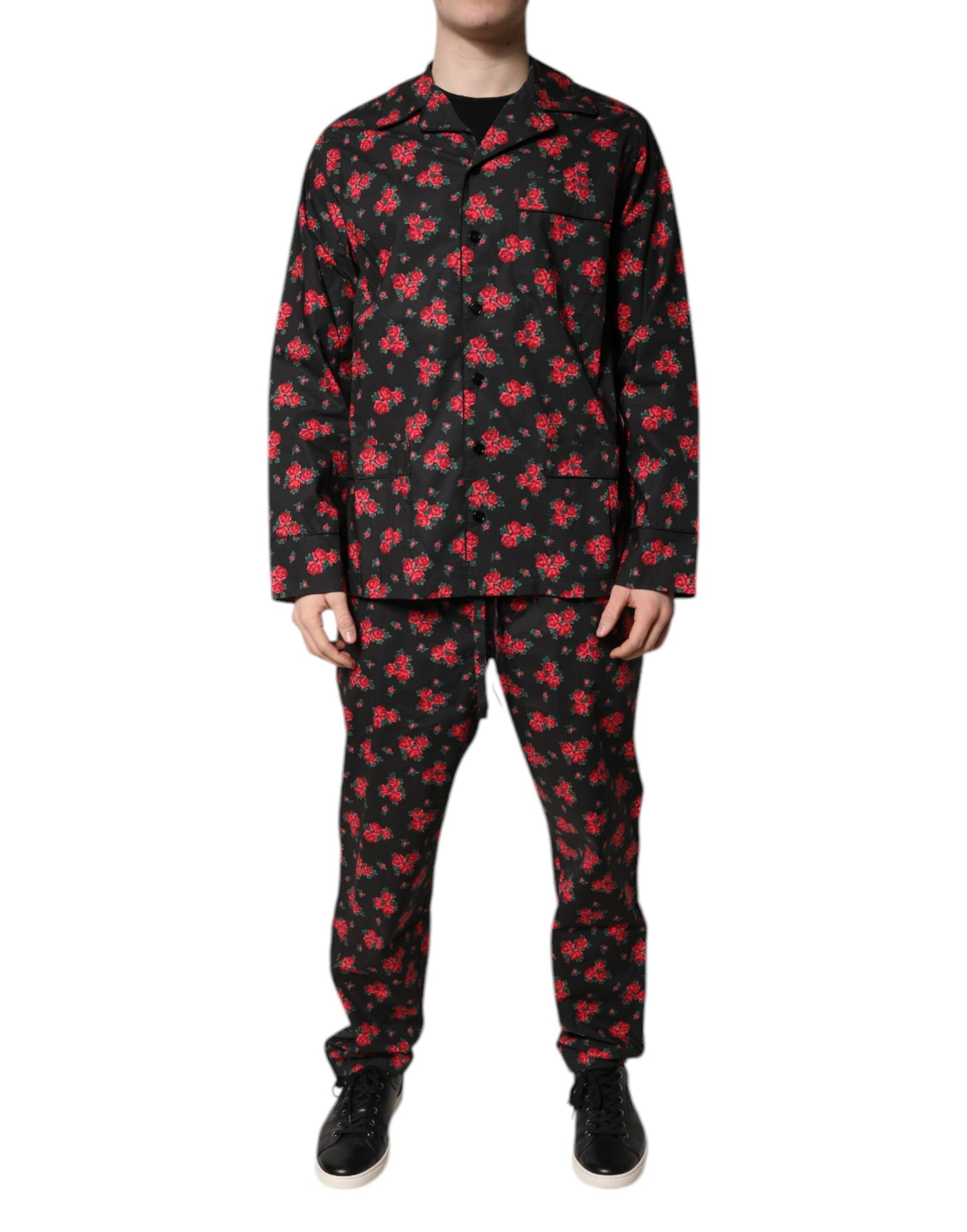 Dolce & Gabbana Conjunto de pijama de algodón con estampado floral negro para hombre