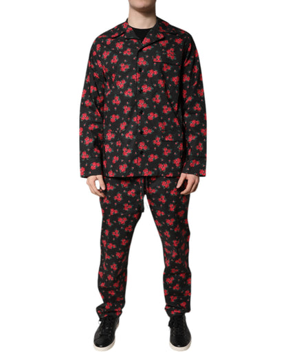 Dolce & Gabbana Conjunto de pijama de algodón con estampado floral negro para hombre