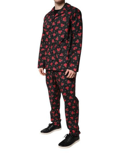 Dolce & Gabbana Conjunto de pijama de algodón con estampado floral negro para hombre
