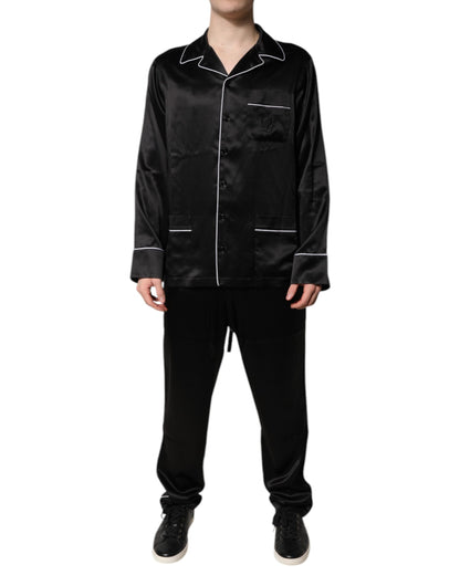 Pijama de seda negro de camisa y pantalón Dolce & Gabbana Ropa de dormir