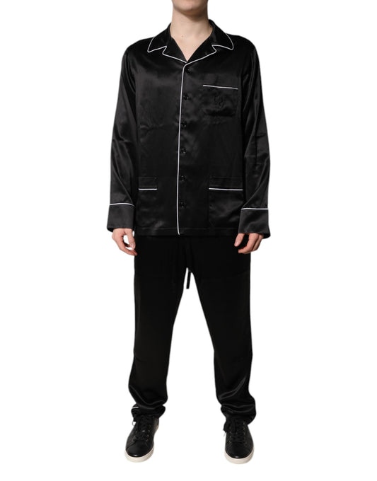 Pijama de seda negro de camisa y pantalón Dolce & Gabbana Ropa de dormir