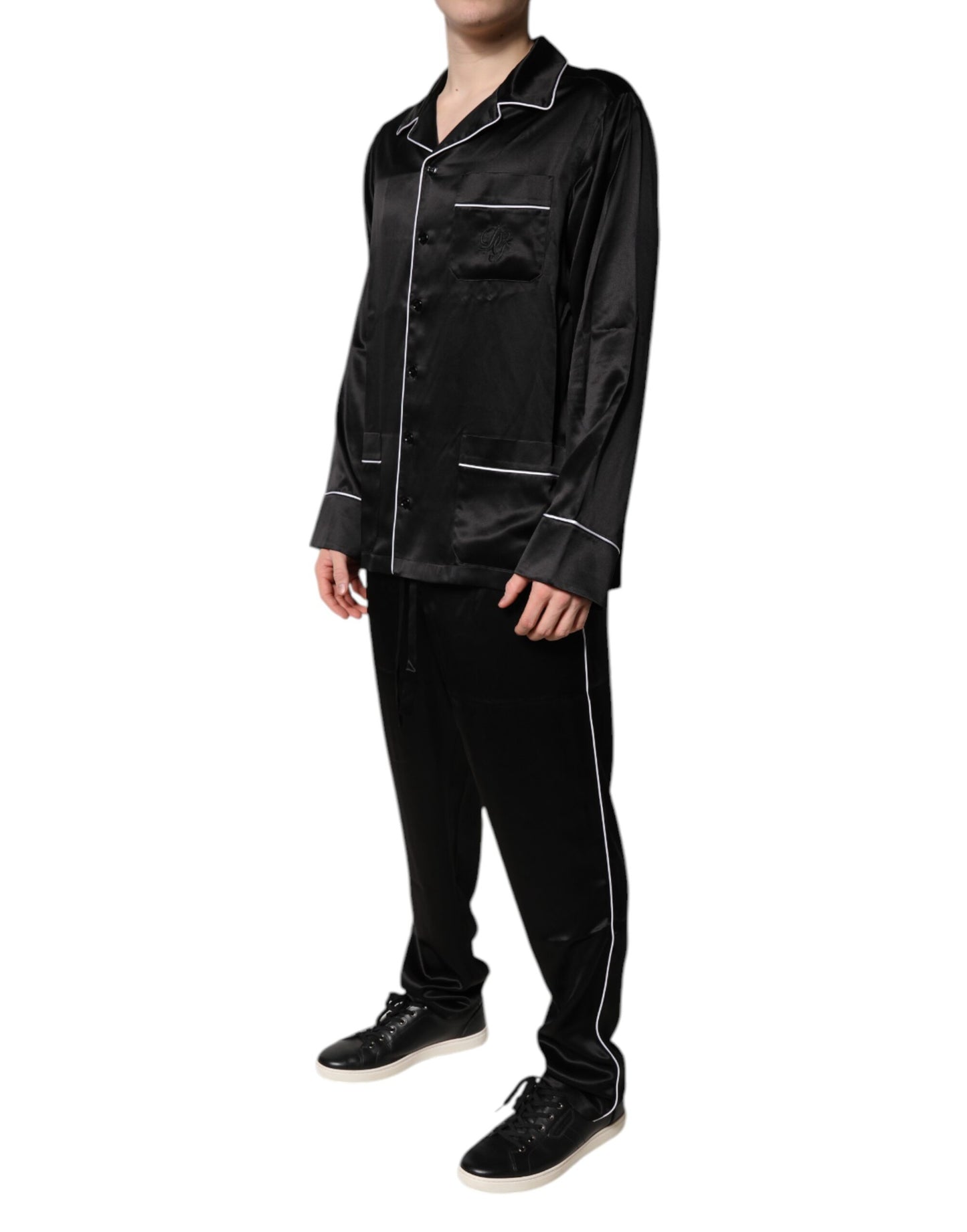Pijama de seda negro de camisa y pantalón Dolce & Gabbana Ropa de dormir