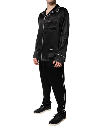 Pijama de seda negro de camisa y pantalón Dolce & Gabbana Ropa de dormir