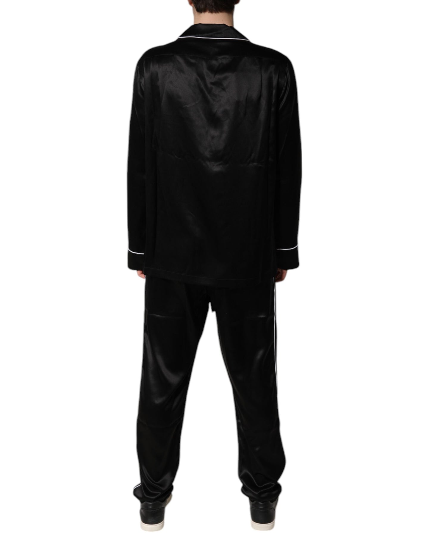 Pijama de seda negro de camisa y pantalón Dolce & Gabbana Ropa de dormir