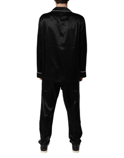 Pijama de seda negro de camisa y pantalón Dolce & Gabbana Ropa de dormir