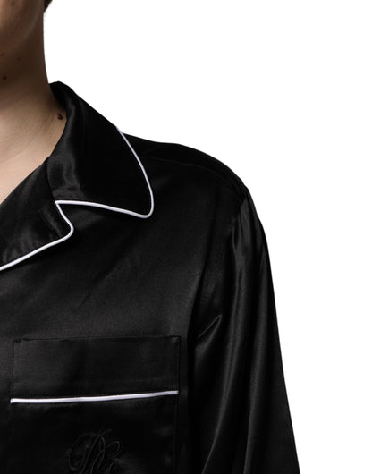 Pijama de seda negro de camisa y pantalón Dolce & Gabbana Ropa de dormir