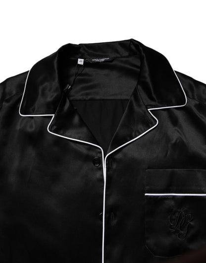 Pijama de seda negro de camisa y pantalón Dolce & Gabbana Ropa de dormir
