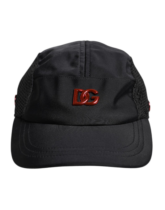 Gorra de Béisbol Dolce & Gabbana Negra de Nailon con Logotipo DG y 6 Paneles
